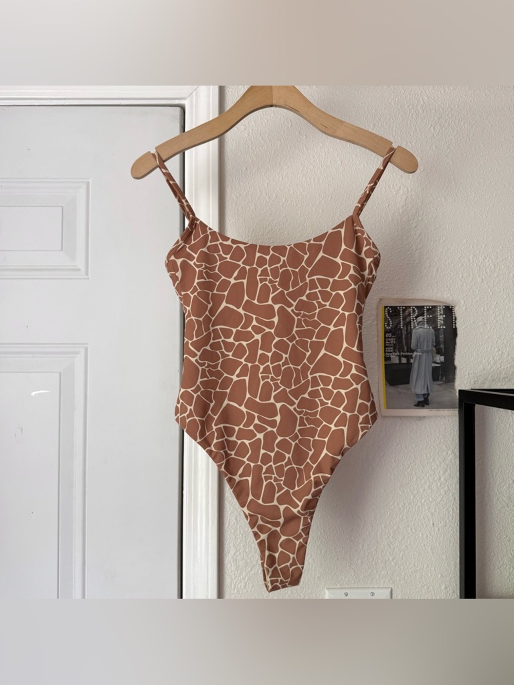 TAN LINES BY SIVAN AYLA brown cream giraffe animal print sleeveless bodysuit